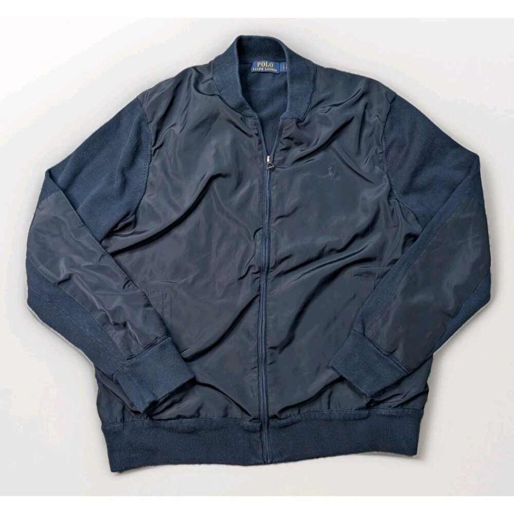 Polo Ralph Lauren Men's Blue Hybrid Knit Bomber Jacket Size Large